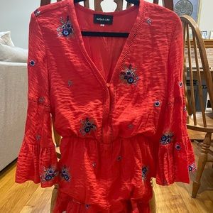 red Floral sugar lips romper with ruffle bottom